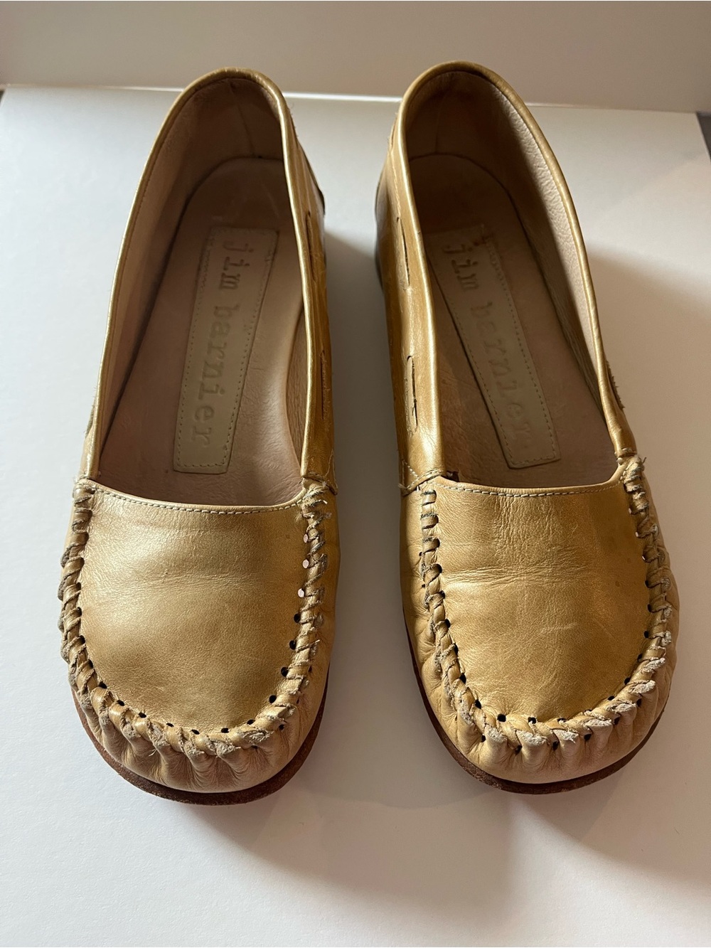 Jim Barnier (Free People) Metallic Gold Leather Women's Moccasin Loafers